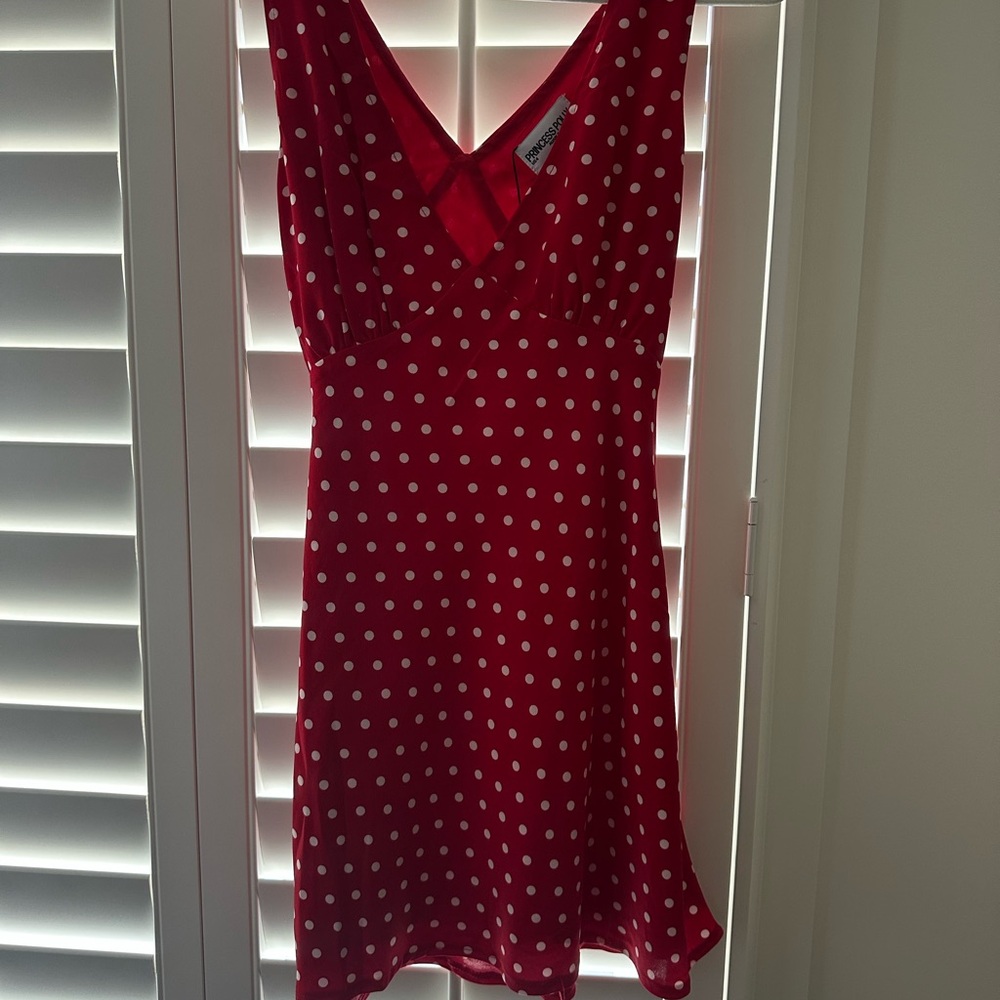 Princess Polly Red Polka Dot Dress with White Dots